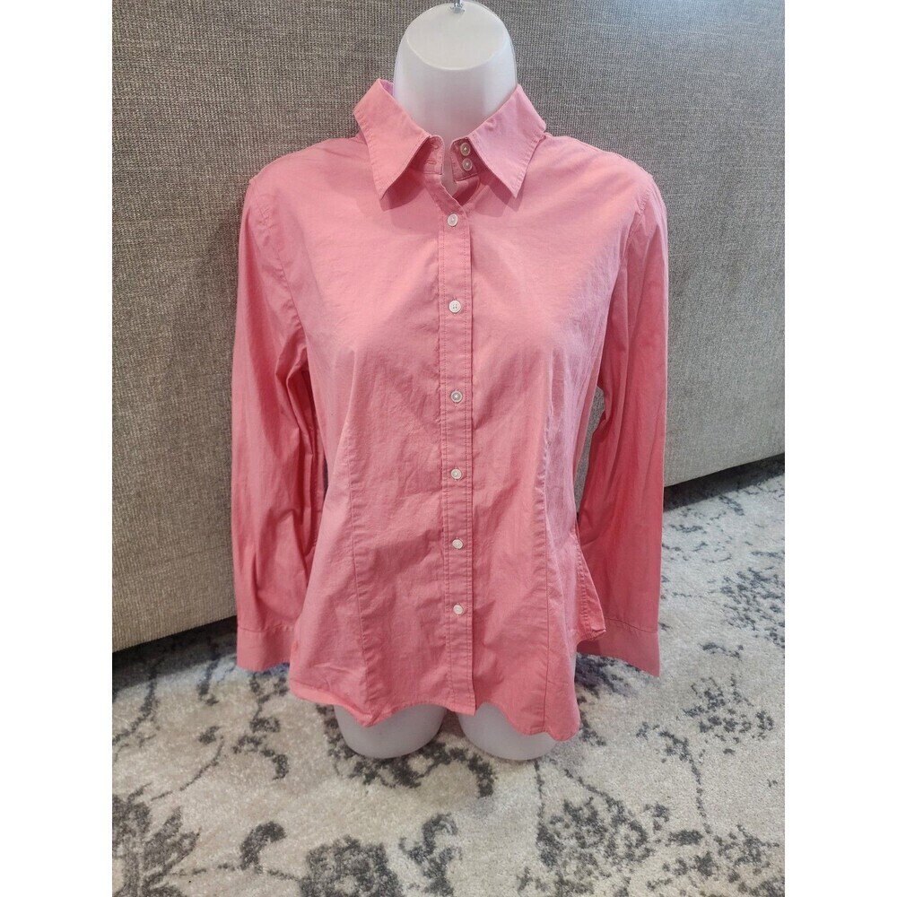 TALBOTS STRETCH LGT PINK LADIES SMALL BUTTON UP COLLAR LONG SLV BLOUSE Sz 12